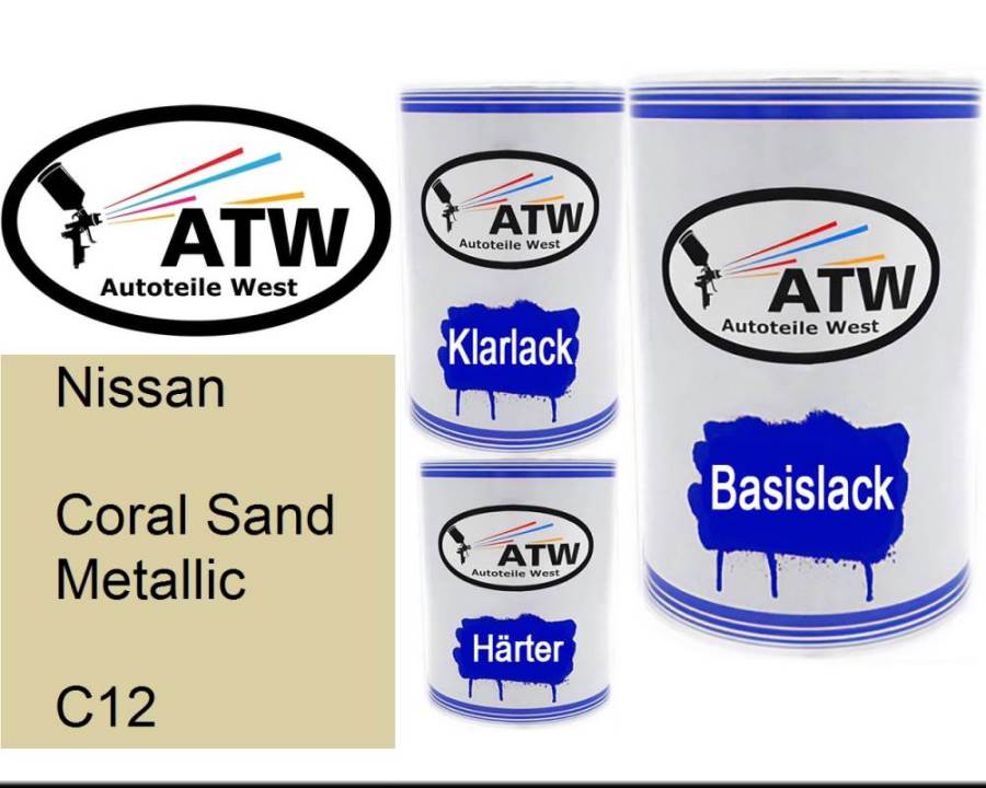 Nissan, Coral Sand Metallic, C12: 500ml Lackdose + 500ml Klarlack + 250ml Härter - Set, von ATW Autoteile West.